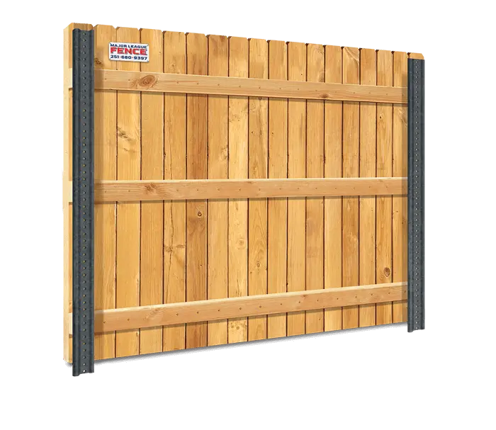 Wood fence panel with black steel PostMaster posts