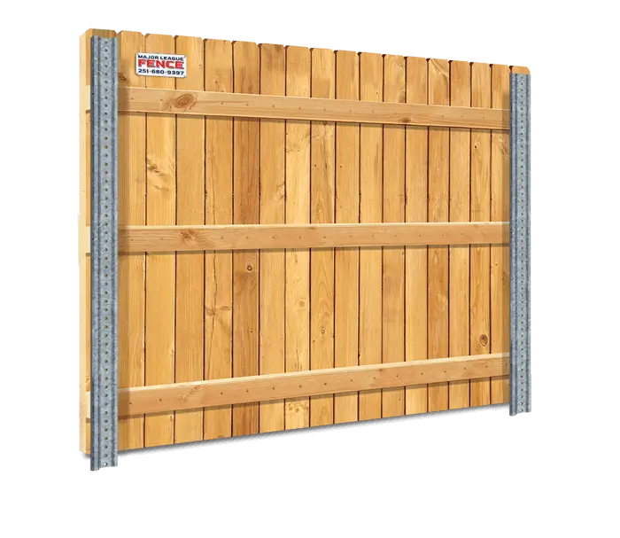 Wood fence panel with galvanized steel PostMaster posts