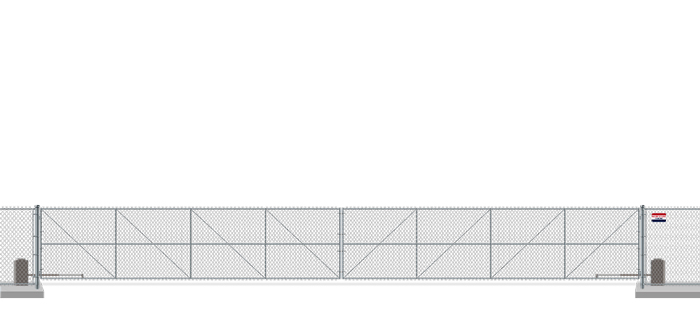 Automated chain link swing gate in closed position