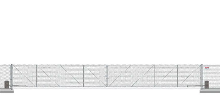 Automated chain link swing gate in closed position