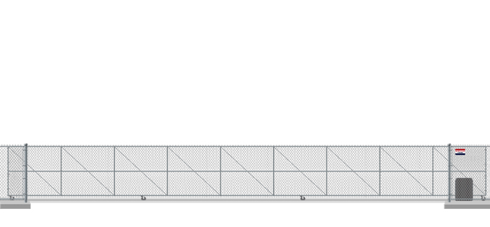 Automated chain link V-Track gate in closed position