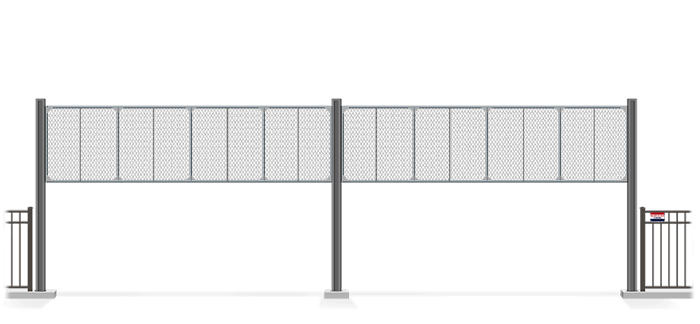 Automated chain link Vertical Lift gate in open position