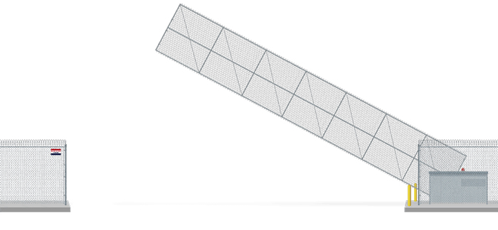 Automated chain link Vertical Pivot gate in open position