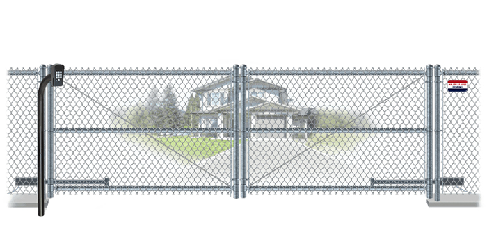 Chain Link swinging estate gate in closed position