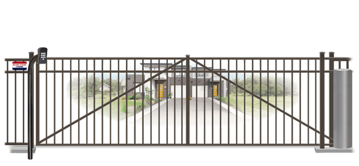 Metal sliding estate gate in closed position