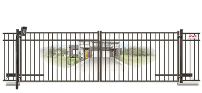 Metal swinging estate gate in closed position