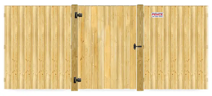 Wood gate in closed position