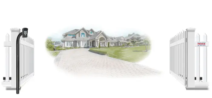 Vinyl swinging estate gate in open position