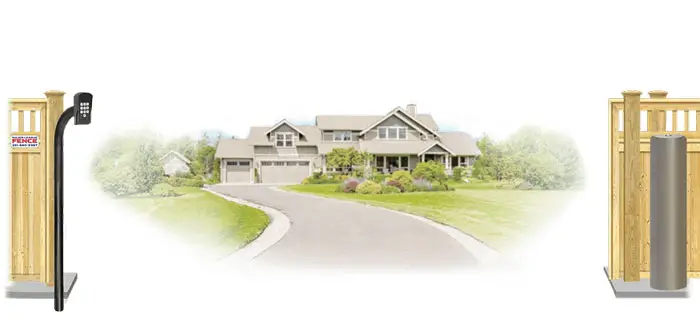 Wood sliding estate gate in open position